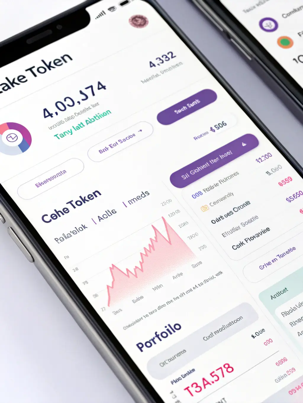 A secure digital wallet interface displaying CAKE token staking options and real-time portfolio performance, highlighting CAKE Investment's staking services.